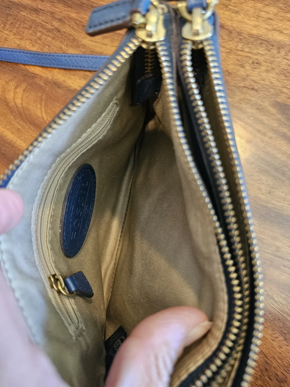 Fossil Leather Triple-Zip Wallet Crossbody Bag - Slate Blue